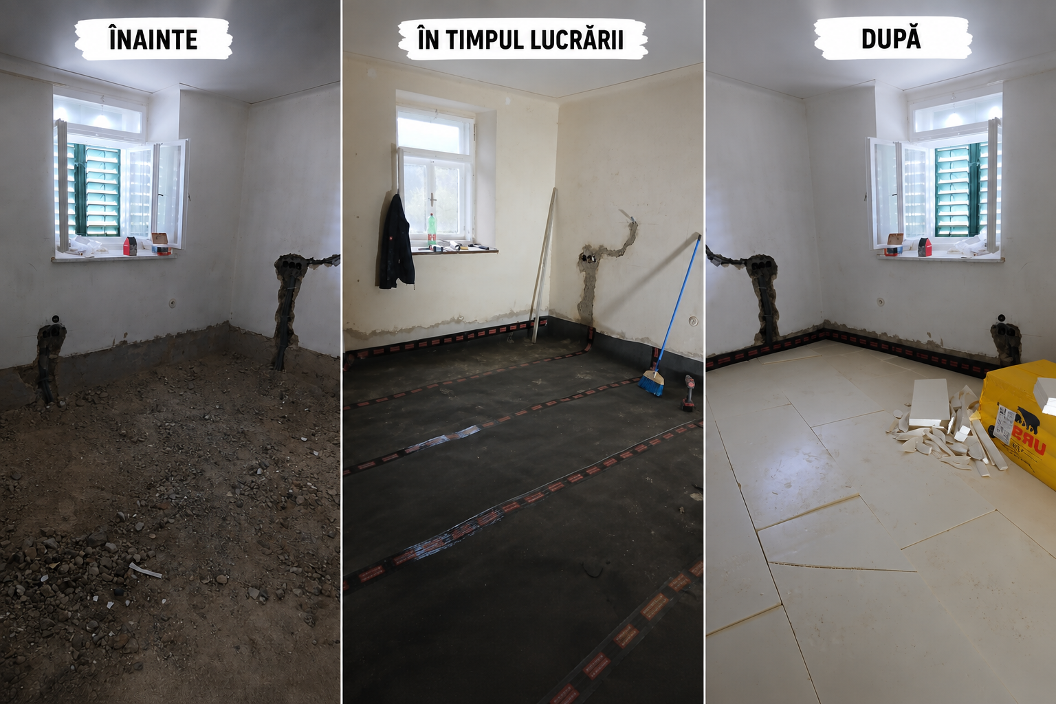 Refacere pardoseală — fotografii înainte și după