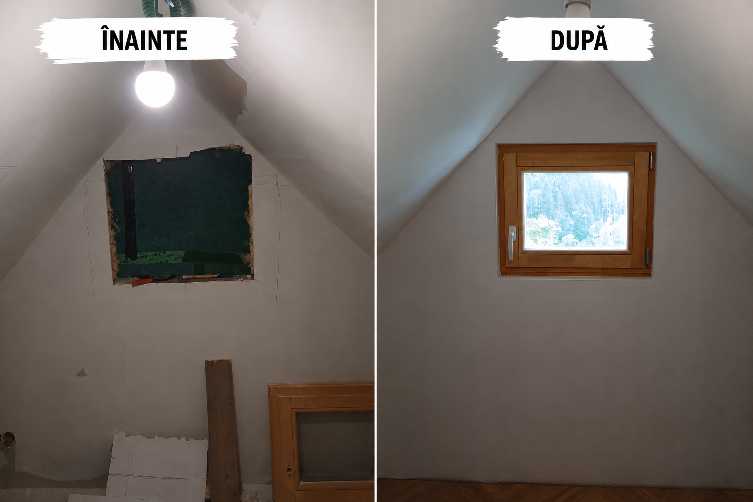 Montaj fereastră mansardă — fotografii înainte și după